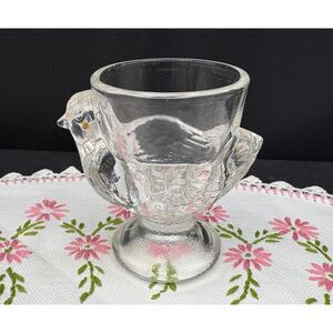 SET of SIX Arc France French Vintage Egg Cups Chickens Clear Pressed Glass